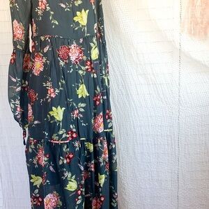 Anthropologie Floral Maxi Dress in Gray Small
